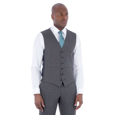 Grey tonal check wool blend 6 button tailored fit suit waistcoat